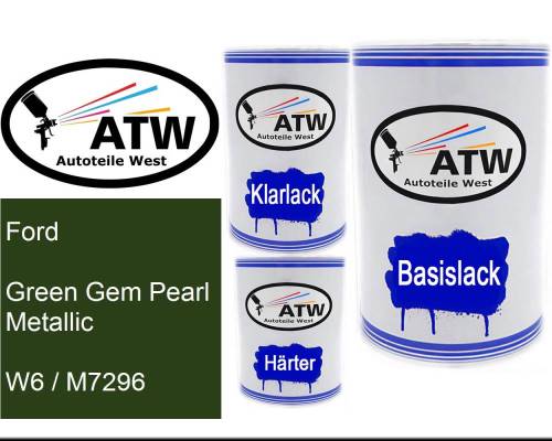 Ford, Green Gem Pearl Metallic, W6 / M7296: 500ml Lackdose + 500ml Klarlack + 250ml Härter - Set, von ATW Autoteile West.